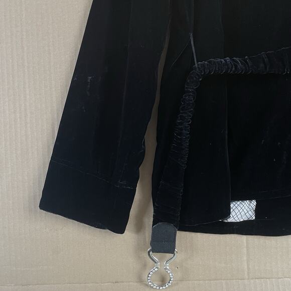 Vintage Women’s Jacket Y2K Black Velvet Full Zip Rhinestone Detail Belted Bling - Picture 11 of 11